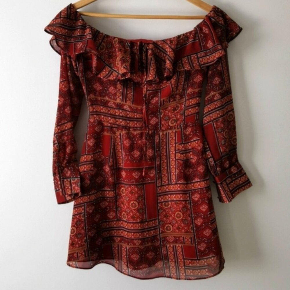 Dress Forum Paisley Off The Shoulder Ruffle Mini Dress